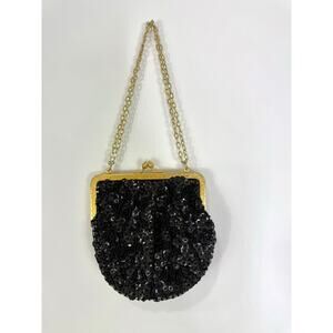 Vintage black and gold beaded 
evening bag